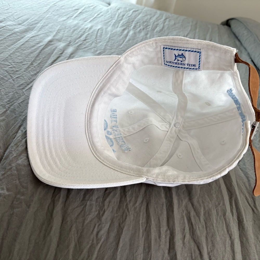 Southern Tide Adjustable White Cap with Blue Tennis Design. OS. - Picture 6 of 8